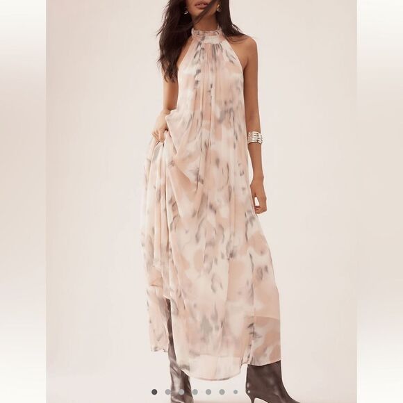Maeve Halter Sheer Printed Maxi Dress - Picture 1 of 8